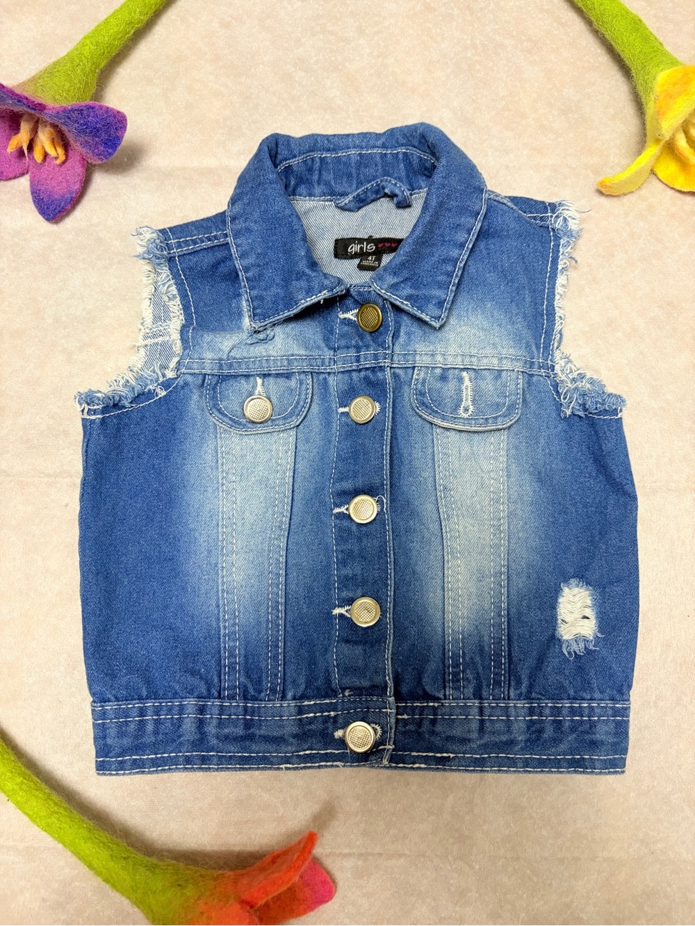 The Girls Blue Distressed Denim Sleeveless Jacket